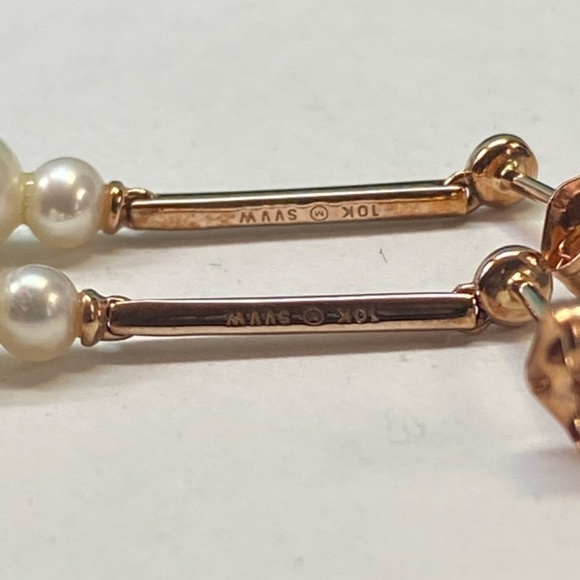 10k Rose Gold Pearl Dangle Earrings New with box - Picture 4 of 5